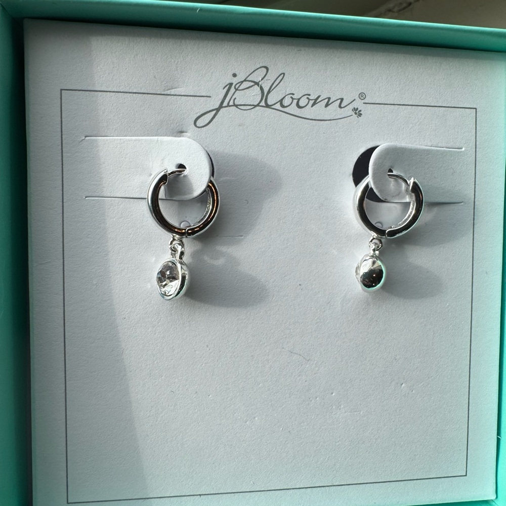 Jbloom Silver Hoop Earrings with Crystal Charm